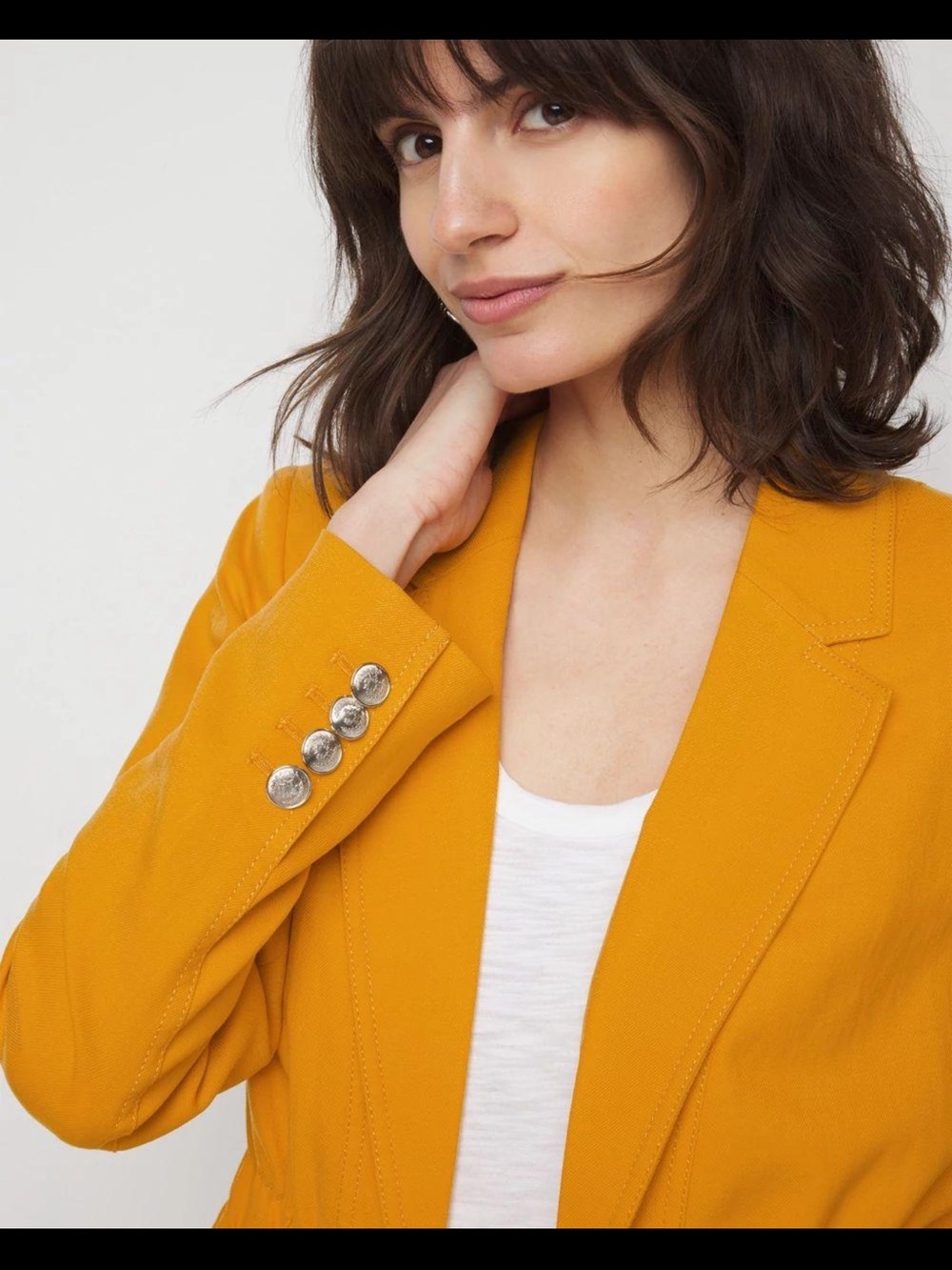WHBM Matching Set – Mustard Ruched Blazer (NWT) + Peplum Top (NWOT) - Size 14 - Picture 4 of 10